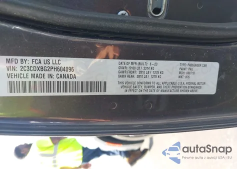 2023 Dodge Charger Sxt из США, поврежденный, VIN 2C3CDXBG2PH604096